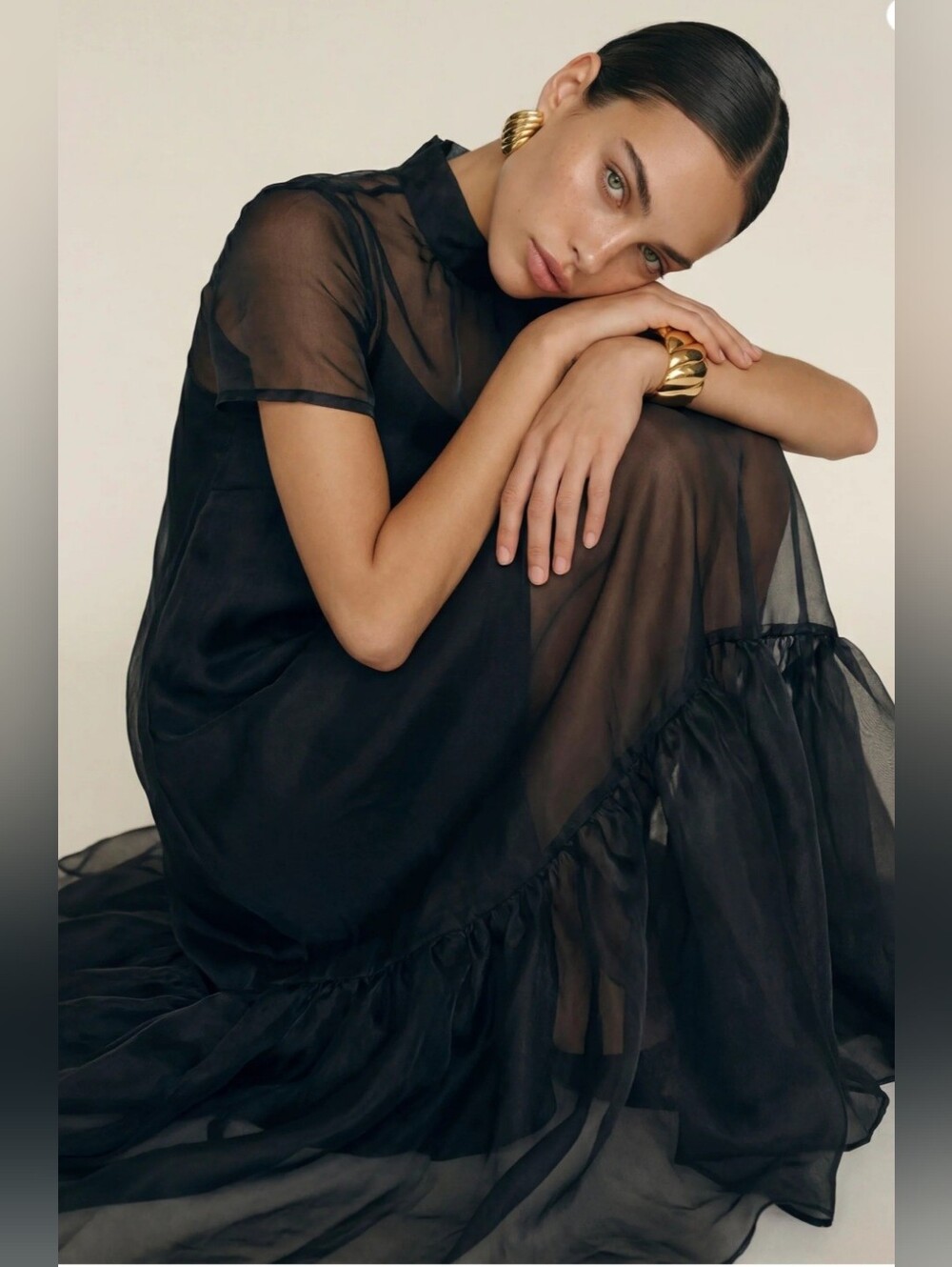 Few Moda Caara Black Sheer Yoke Maxi Dress - Picture 3 of 9